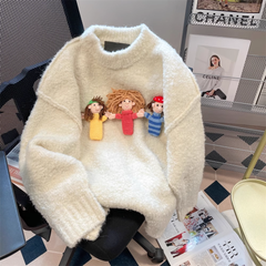 Three-dimensional doll sweater autumn and winter lazy vintage outer wear