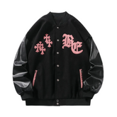 Vintage Hip Hop Cross Embroidery Baseball Jacket