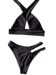 Bikini de talle alto con escote halter y aberturas