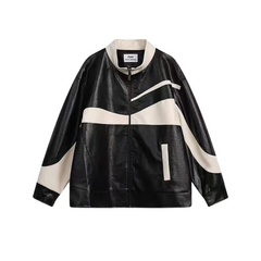 Lederjacke mit Farbblockdesign