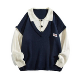 Literary Fake Two-piece Polo Collar Sweater