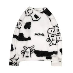 Sherpa-Pullover mit Cartoon-Milchkuh