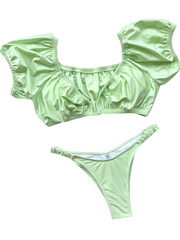 Bikini mit Puffärmeln und V-Ausschnitt