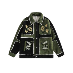 Mantel mit Blumenstickerei und Farbblockierung