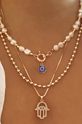 Devil's Eye Pendants Pearls Alloy Layered Necklace - Gold