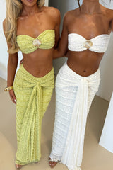 Strapless Crop Top Lace Patchwork Sash Maxi Skirt 2pcs Set - Green
