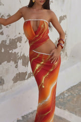 Shimmering Pattern Strapless Cutout Slim Fit Maxi Dresses - Orange Pre Order