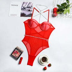 Netz-Bodysuit mit Strassverzierung