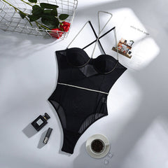 Netz-Bodysuit mit Strassverzierung