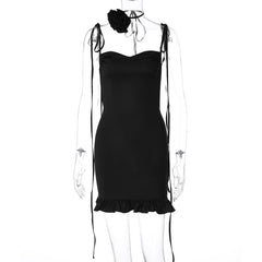 sexy backless pleated lace up dress