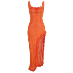 Irregular slit dress French dress banquet dress