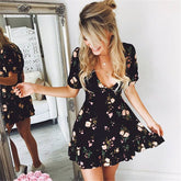Women Mini Boho Floral Dress Beach Short Sleeve V neck Evening Party bohemian beach dress