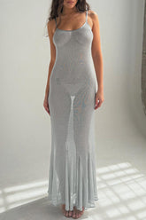 Shimmering Slim Fit Semi Sheer Slip Maxi Dresses - Gold