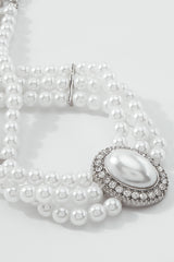 Elegant Layered Pearl Rhinestone Alloy Necklace