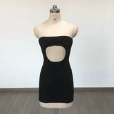 Patchwork Cut Out Pearls Slimming Dress Strapless Sleeveless High Waist Hollow Out Short Dress Club Party Outfits