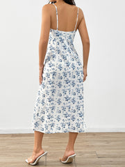 European and American fresh style camisole floral dress, high waisted pullover A-line mid length skirt