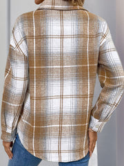 Perfee Plaid Collared Neck Half Zip Long Sleeve Sweater Top