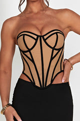 Sweetheart Neck Backless Line Print Irregular Hem Slim Tube Top