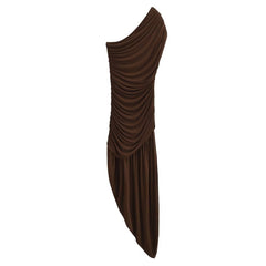 pleated decorative slim asymmetric dress