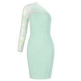 One Shoulder Mesh Long Sleeve Elegant Celebrity Club Party Bandage Dress