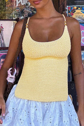 U Neckline Solid Color Knit Open Back Casual Cami - Yellow