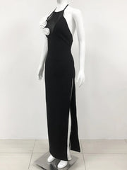 Backless Halter Side Split Maxi Dress