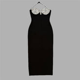 European and American sexy neck hanging bandage dress, heavy nail bead backless party dress, dress