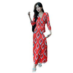 Red wrap dress, waist slimming, elegant one-piece dress, long skirt