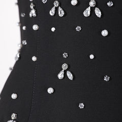 Heavy industry diamond studded strapless three-dimensional puffy skirt, a niche design in Vietnam, a small black dress with elegant temperament