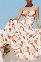 Vacation Halterneck Print Maxi Dresses
