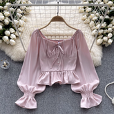 Women's autumn long sleeve square collar blouses