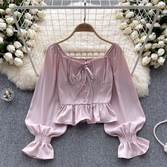 Women's autumn long sleeve square collar blouses