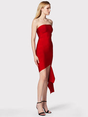 Women Celebrity Party Cocktail Red Strapless Tight Midi Irregular Dress Sleeveless Sexy Backless Bodycon Club Vesidos