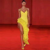 Women Spaghetti Strap Bandage Dress Sexy Pacthwork Clothes Club Party Celebrity Elegant Dresses