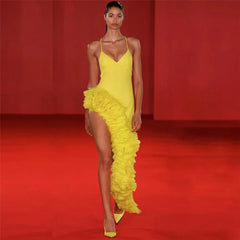 Women Spaghetti Strap Bandage Dress Sexy Pacthwork Clothes Club Party Celebrity Elegant Dresses