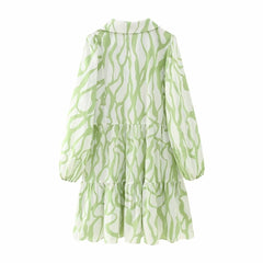 Women V Neck Graffiti Print Casual Mini Shirt Dress