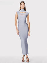 Sleeveless Stand Collar Hollow Bodycon Celebrity Party Club Maxi Dress