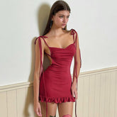 sexy backless pleated lace up dress