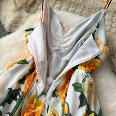 Sommer neue stil Französisch retro elegante gedruckt hosenträger lange kleid