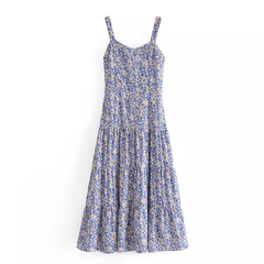 Französisches Retro-Kleid mit blauen Blumen