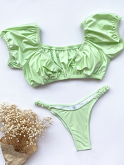 Bikini mit Puffärmeln und V-Ausschnitt