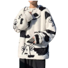 Sherpa-Pullover mit Cartoon-Milchkuh