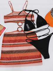 Bikini de 3 piezas con aro central a rayas