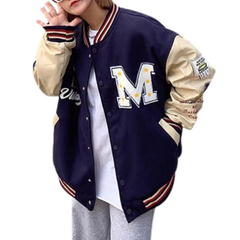 Chaqueta universitaria vintage con costuras en contraste