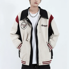 Jacke aus japanischem Wildleder mit Nähten in Kontrastfarben