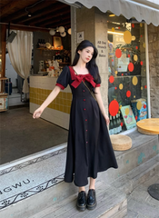 Sommerkleid für Damen mit eckigem Ausschnitt und Schleife, kurzärmelig