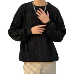 Einfarbiger Strickpullover mit gewebtem Muster