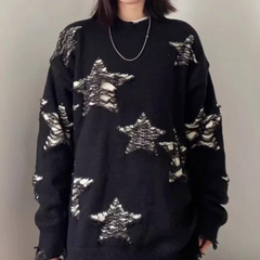 Lässiger Pullover mit Hohllöchern und Sternen