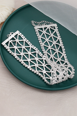 Sparkling Rhinestone Geometric Hollow Out High Neck Choker - Silver