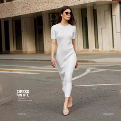 Rabbit velvet core spun yarn thin short sleeved knitting long dress casual waist Fried Dough Twists dress